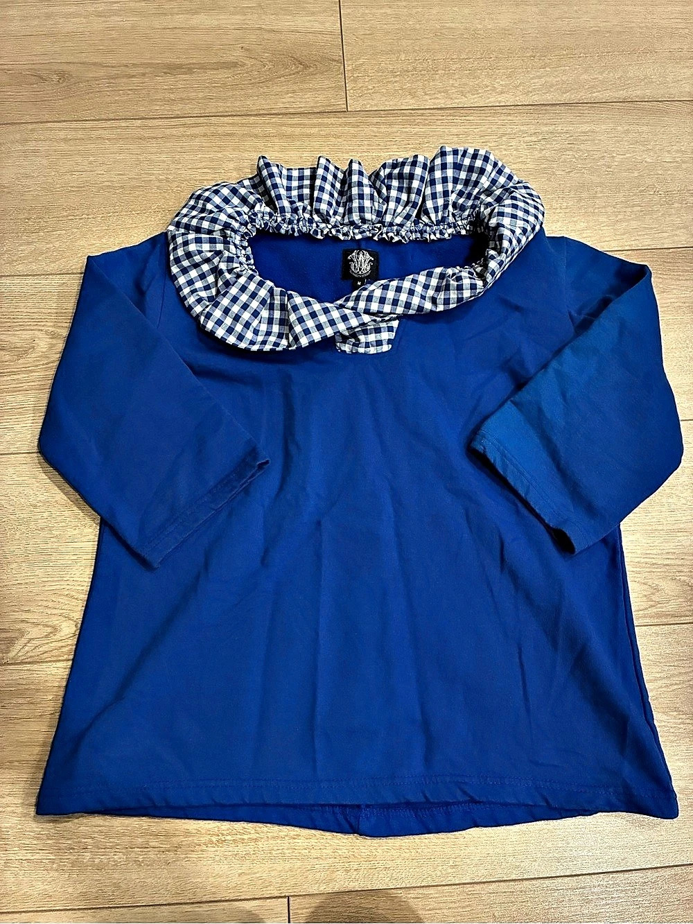 Elizabeth Wilson Women’s Blue Gingham Ruffle 3/4 Sleeve Top Size M